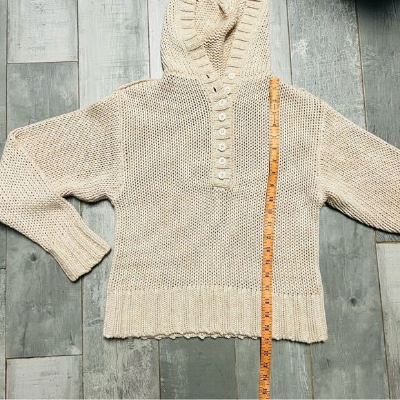 Soft Surroundings Sweater Hoodie Chunky Knit 1/4 Button Collar Cotton Cream S - Picture 8 of 11